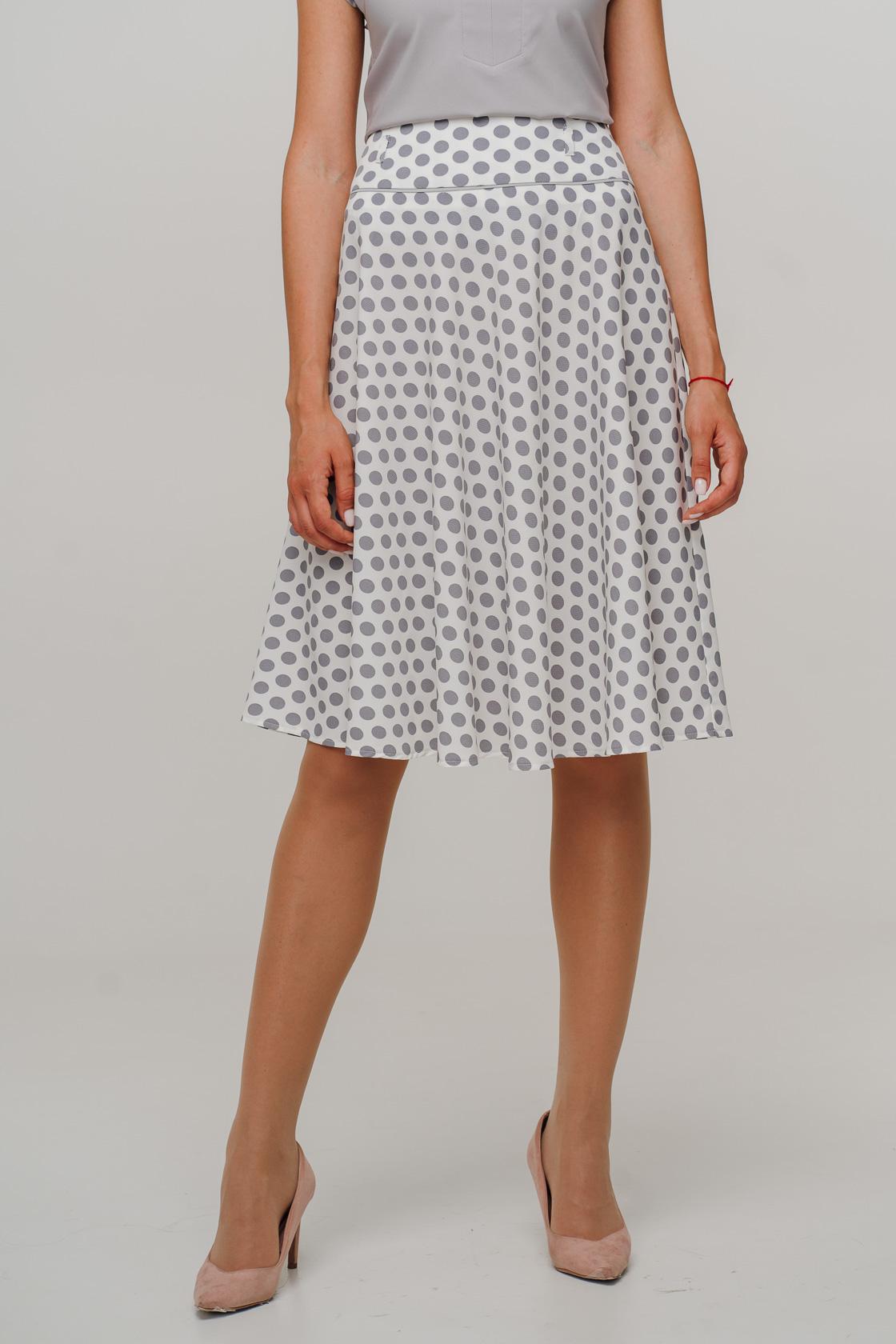 

Розкльошена спідниця в горох довжиною нижче коліна 40 білий/сірий