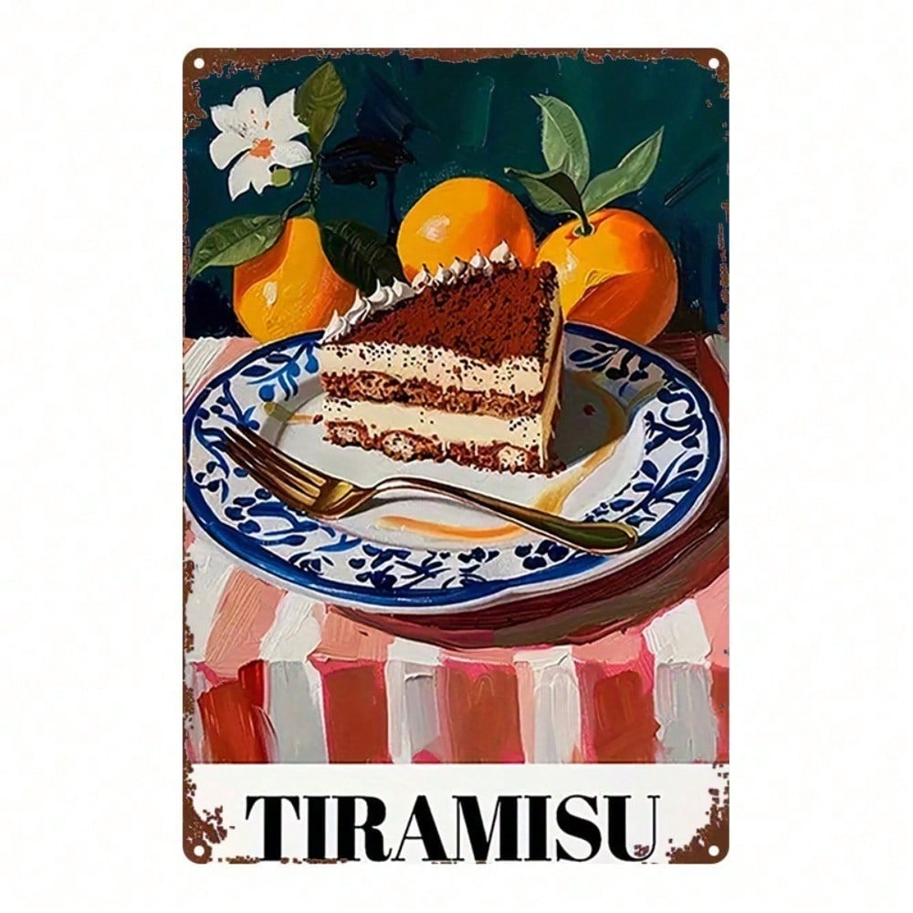 1pc Italian Tiramisu Metal Sign 8x12 Rustic Iron Wall Art 2D Flat Fruit Decor for Home Bar Garage Cafe Restaurant