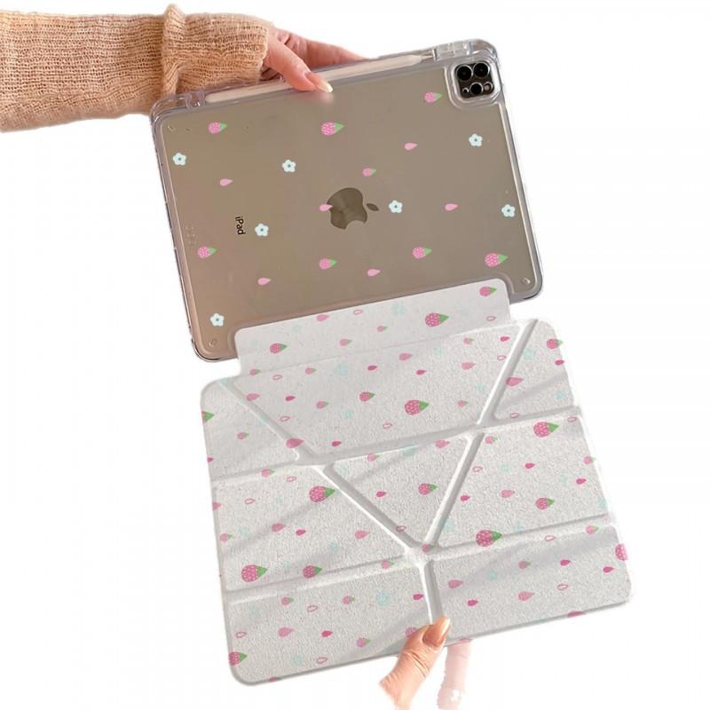 Strawberry Raindrop IPad Mini Case With Pencil Holder Fit 10th/11th Gen Pro 11/13-inch Y Fold Design
