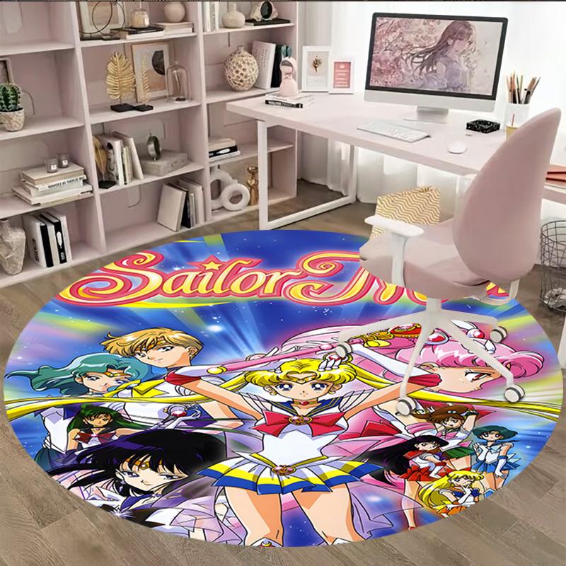 1pc Sailor Moon Carpet, Round Rug, Comfortable, Suitable for Entryways, Living Rooms, Office, And Bedrooms, Christmas Decoration