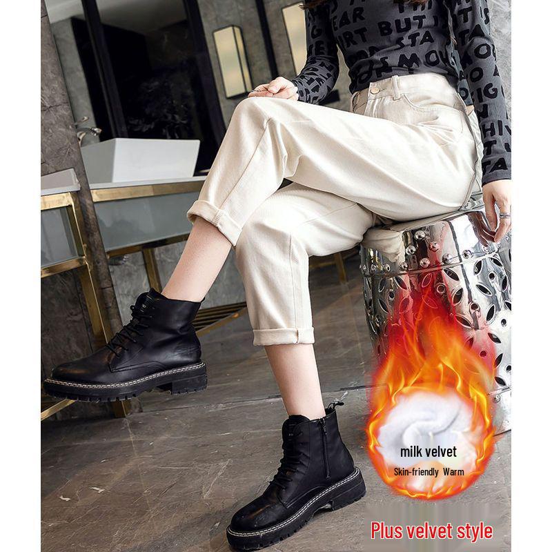 2025 Winter Black Velvet Thickened High-Waist Slimming Loose Harem Jeans for Petite Women