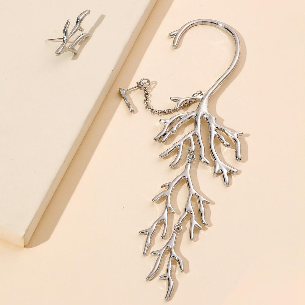 Fashion Jewelry, Versatile Metal Personality Coral Left And Right Asymmetrical Long Earrings Earrings