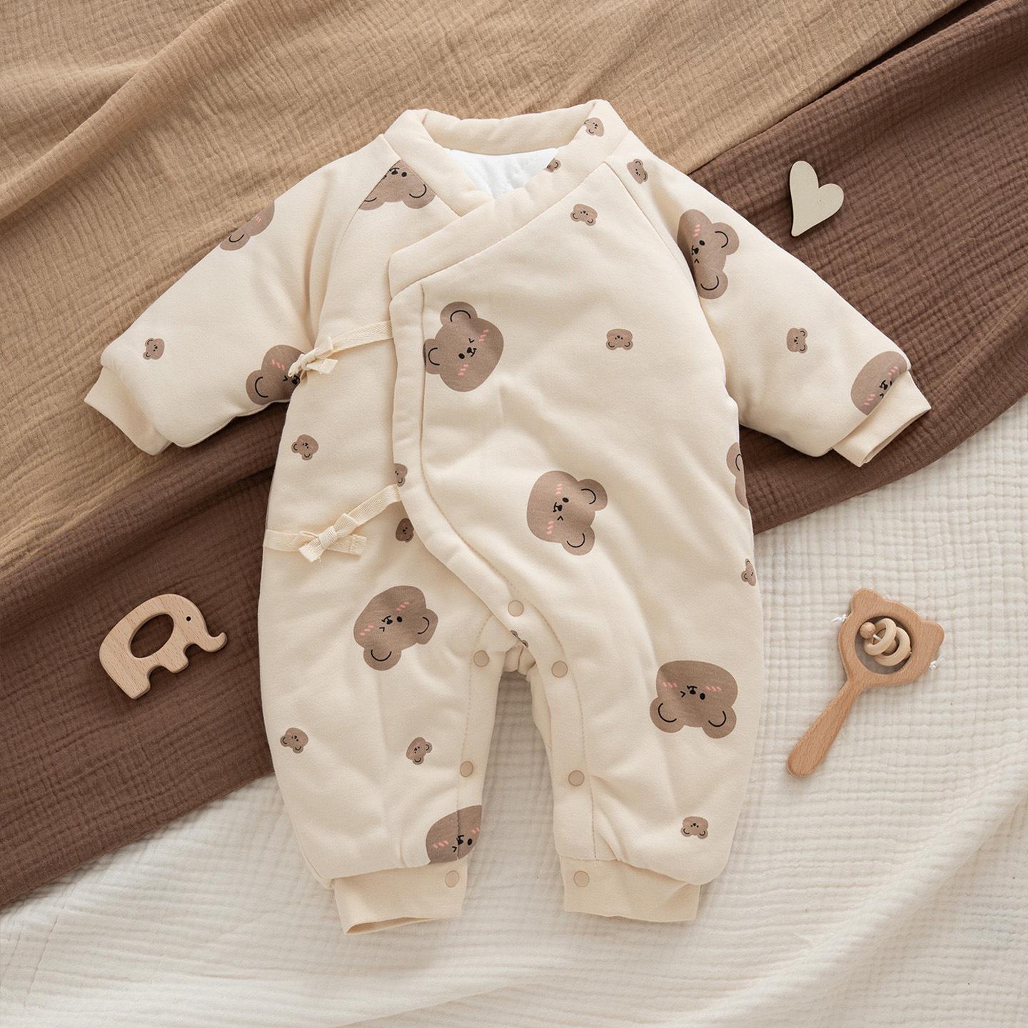 2025ins Унисекс детский хлопковый комбинезон в корейском стиле - утепленный зимний комбинезон для новорожденных 52 cm