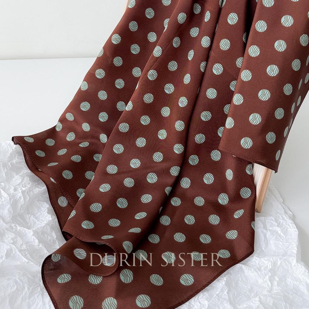 Retro mocha polka dot coffee silk scarf double crepe silk small square scarf 111 mulberry silk senior women's spring and autumn new models