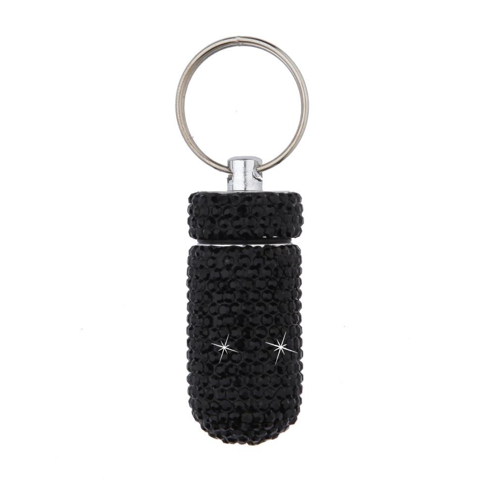 Aluminum Alloy Rhinestone Pill Holder Sparkly Waterproof Keychain Pill Container Durable Sealed Portable Pill Case