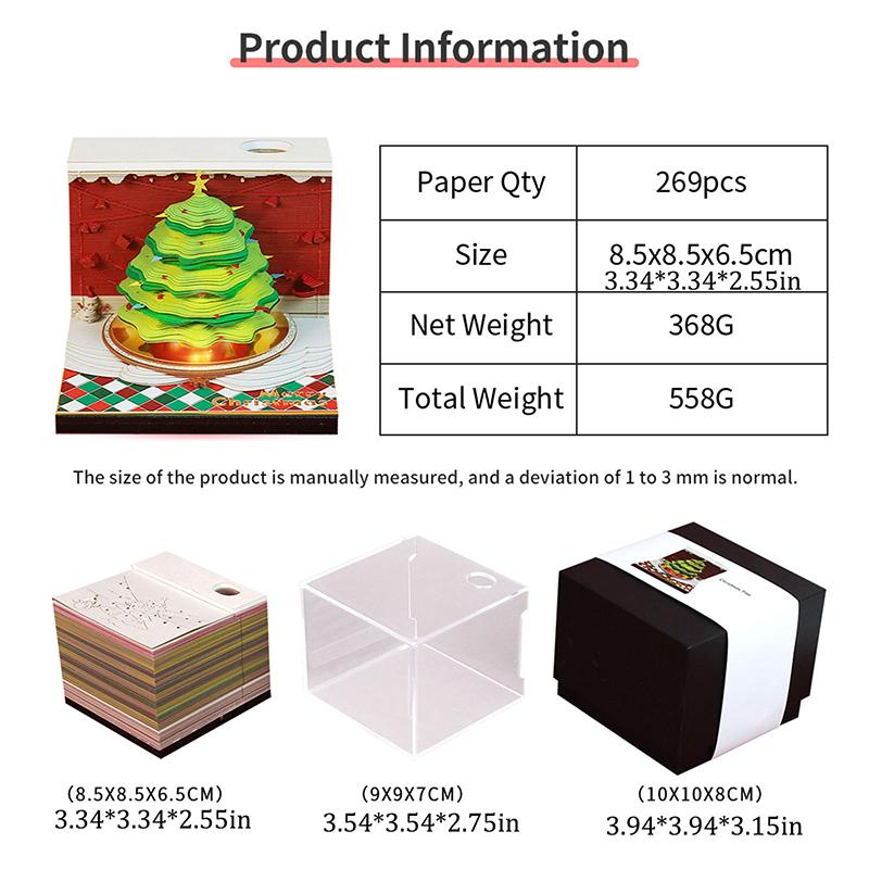 Time Piece Calendar 2026 Desk Calendar With Led Light 3D Tear-Away Calendar Paper Carving Art Memo Pad Notepad Gift Christmas