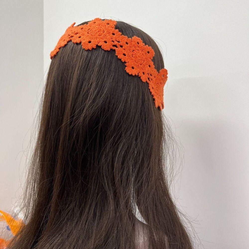 Wide Band Crochet Hair Band Hollow Flower Design Floral Headband Hair Scarf  Beach Daily Wear