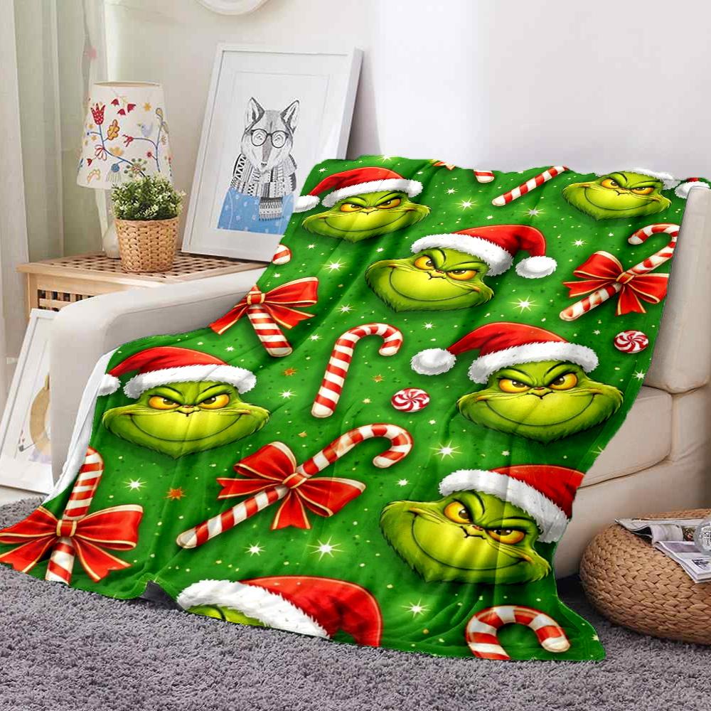 Grinch Festive Flannel Blanket Throw Blanket Soft Warm Sofa Bed Camping Home Decor Unique Christmas Gift C9211501