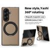 Für Samsung Galaxy Z Fold7 Fold6 Fold5 Fold4 Hülle Magsafe Magnetisch 360° Drehung Intelligenter Metallhalter Ständer Mattschwarze Lederhülle
