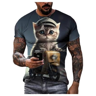 3d Digital Print Hip Hop Cat Cartoon Animal Male Personality Trend Harajuku Style Fashion Comfortable Quick Dry Short Sleeve Top