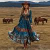 2026 Women's Spring/Summer V-Neck Long Sleeve Dress with Creative Pattern Background