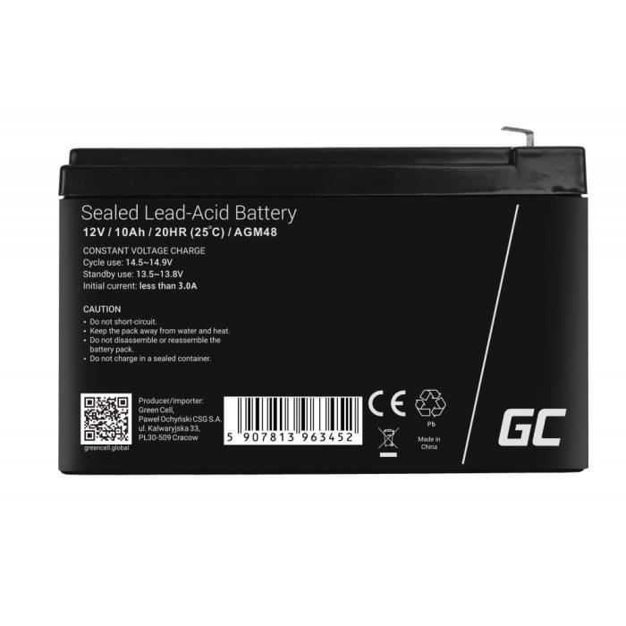 Batterie AGM - GreenCell - 12V 10Ah - Étanche - Sans entretien - Résistante aux chocs