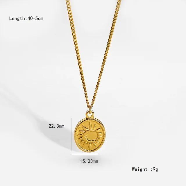 INS Light Luxury Rose Flower Sun Double Ring Pendant Necklace, 18K Gold-Plated Stainless Steel, Waterproof Clavicle Chain