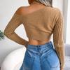 Autumn Winter Women Fashion Long Sleeve Cropped Knit Sweater Solid Color Off Shoulder Tops S-L