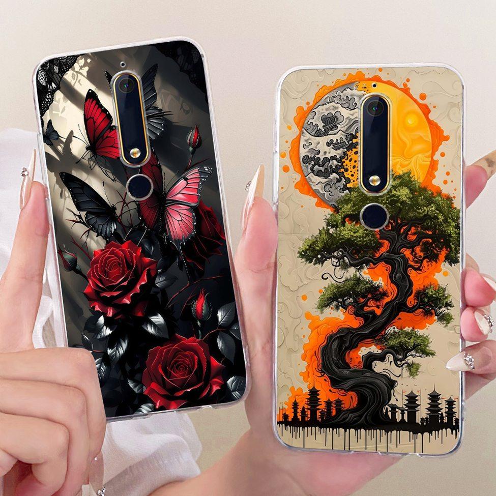 For Nokia 6 2018 Clear Case Cover Aesthetic Luxury Cute Cat Fashion Butterfly Funny Painted Phone Casing