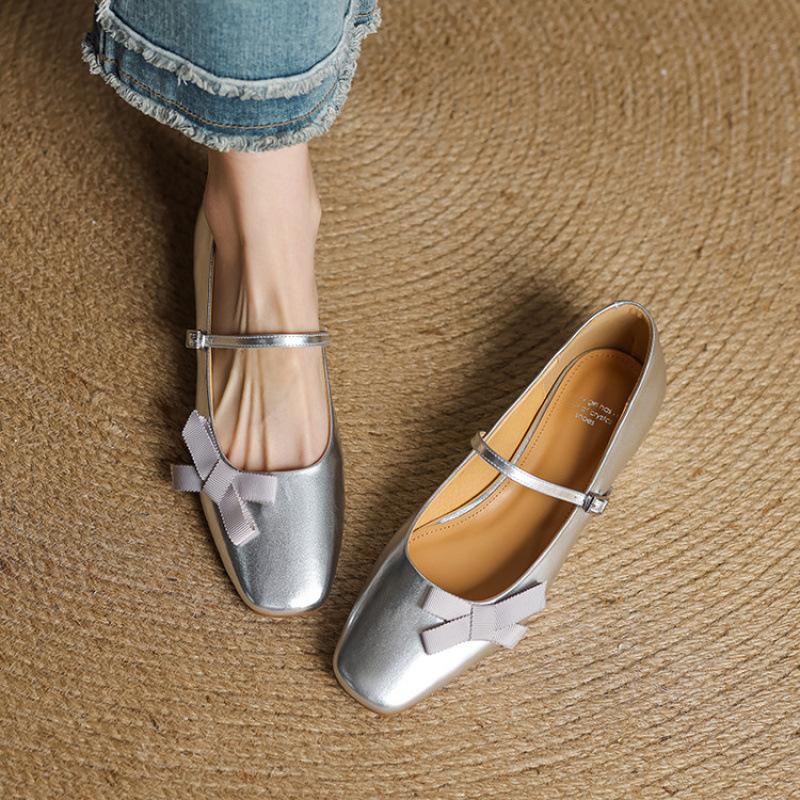 New Women's Fashion Single Shoes Square Head Comfortable Beef Tendon Sole Large Size Shoes Low Heel Casual Small Leather Shoes Wear Solid Color