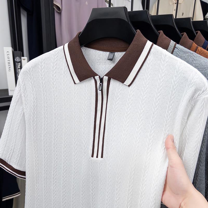 Men's Short Sleeve Half-Zip Polo T-Shirt in Solid Color