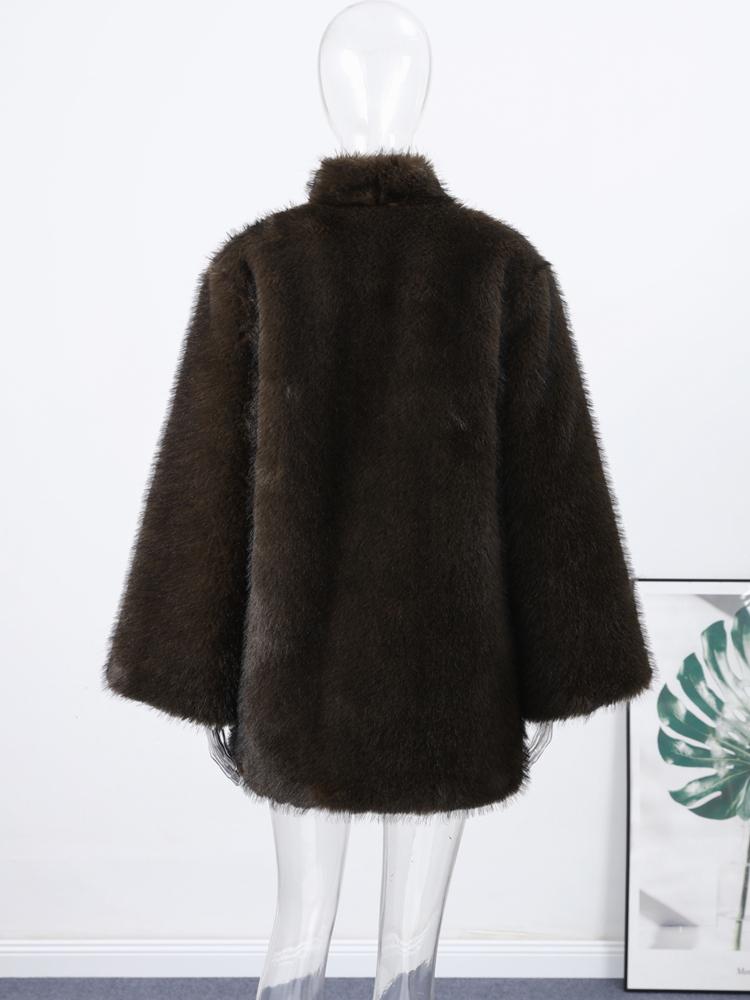 Women's Medium To Long Faux Fur Jacket Women's Collar Warm Fur Coat Brown 2025 New Collection
