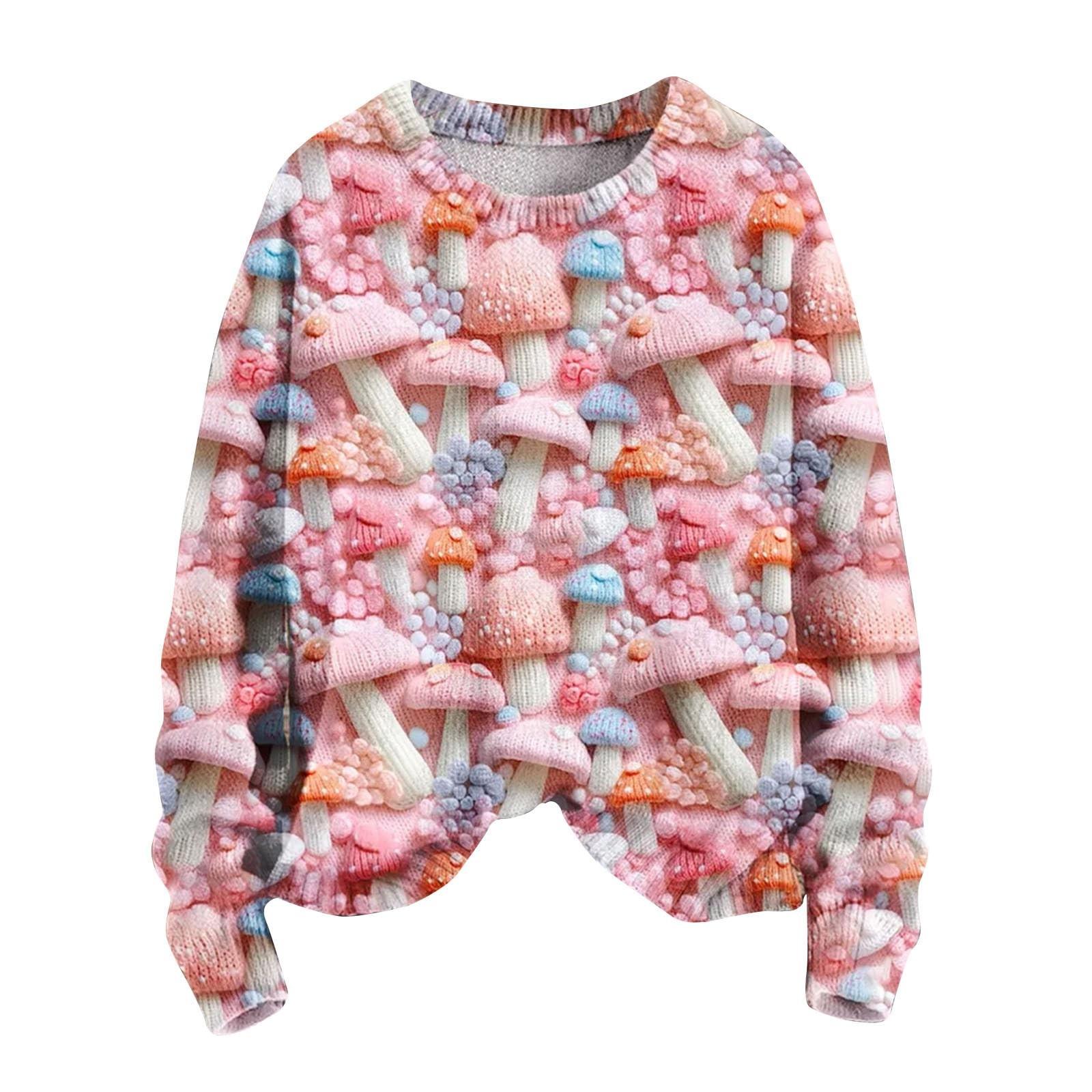 

Рождественские толстовки для женщин Вязаный свитер Милая рубашка Осенний свитер с круглым вырезом Топы XL арбуз красный