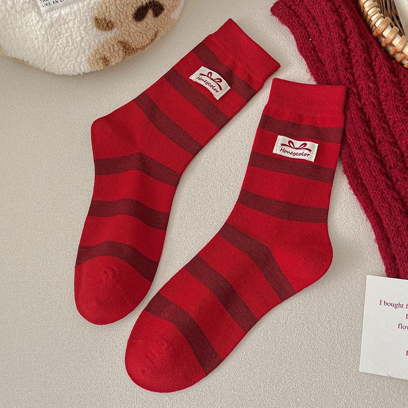 Red Socks Pure Cotton Tube Socks Season Cute Cartoon New Year Big Red Boneless Pile Socks