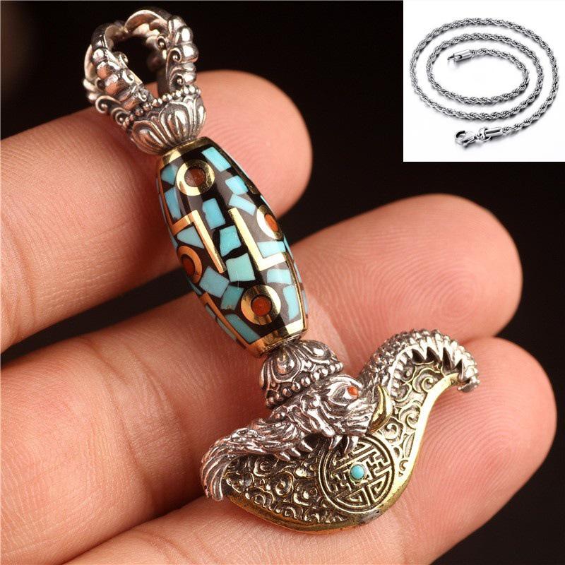 Tibetan Ritual Tools: Retro Silver Yueling Knife, Elephant Trunk Pendant, Vajra Pestle Accessories - Unisex Cultural Gifts