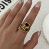 Vintage Boho Turquoise Tiger Eye Stone Rings For Women Stainless Steel Natural Stone Open Finger Ring Party Aesthetic Jewelry