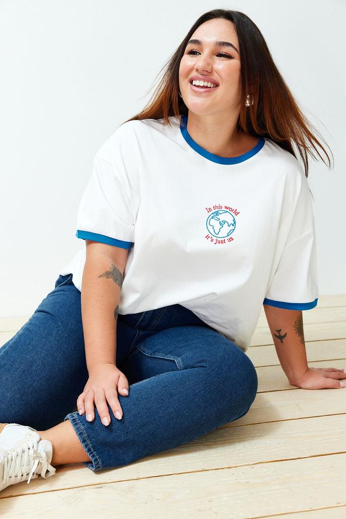 Women's Style Plus Size Ecru Unisex Oversize Comfortable 100% Cotton Couple Knitted T-Shirt