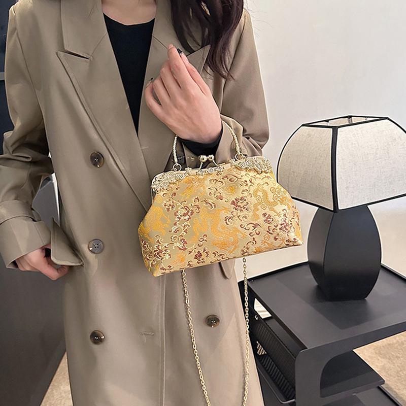 2025 Neue Muscheltasche im chinesischen Stil Kettentasche Nietenhandtasche Jahr des Drachen Aufdruck Damen Schultertasche Umhängetasche