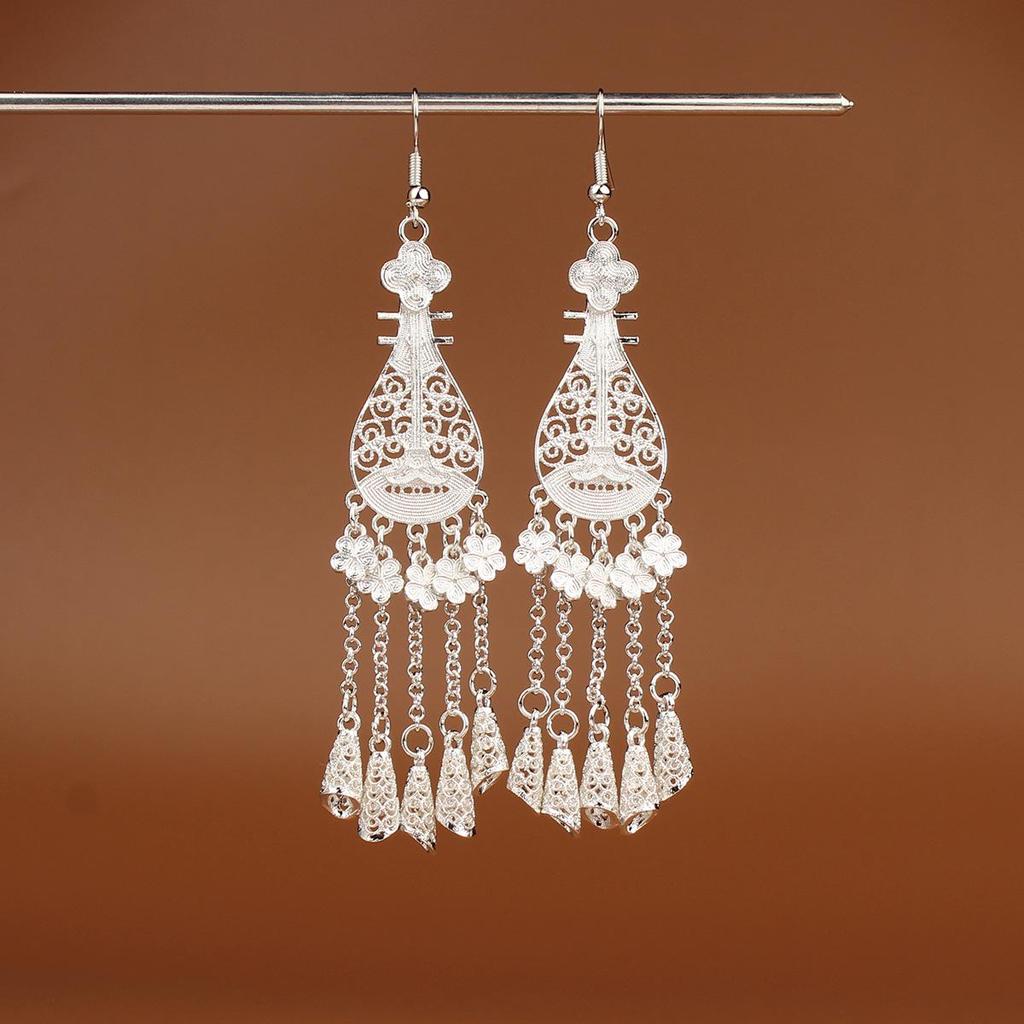 Retro Miao Silver Tassel Earrings: Ethnic Yunnan Long Dangle Women's Jewelry