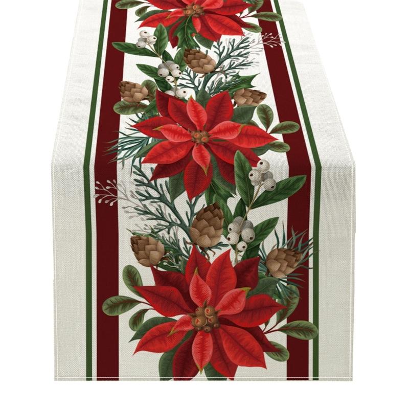 180x33cm Table Runner Christmas Table Cover Tablecloth Snowflakes Flowers Trees