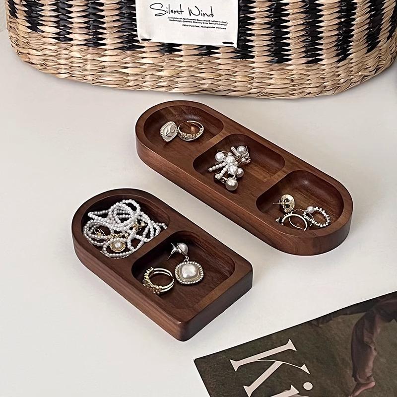 Jewelry Storage Box Organizer Ins Retro Desktop Wooden Earrings Dangler Rings Necklaces Compartment Storage Tray Entrance Trays