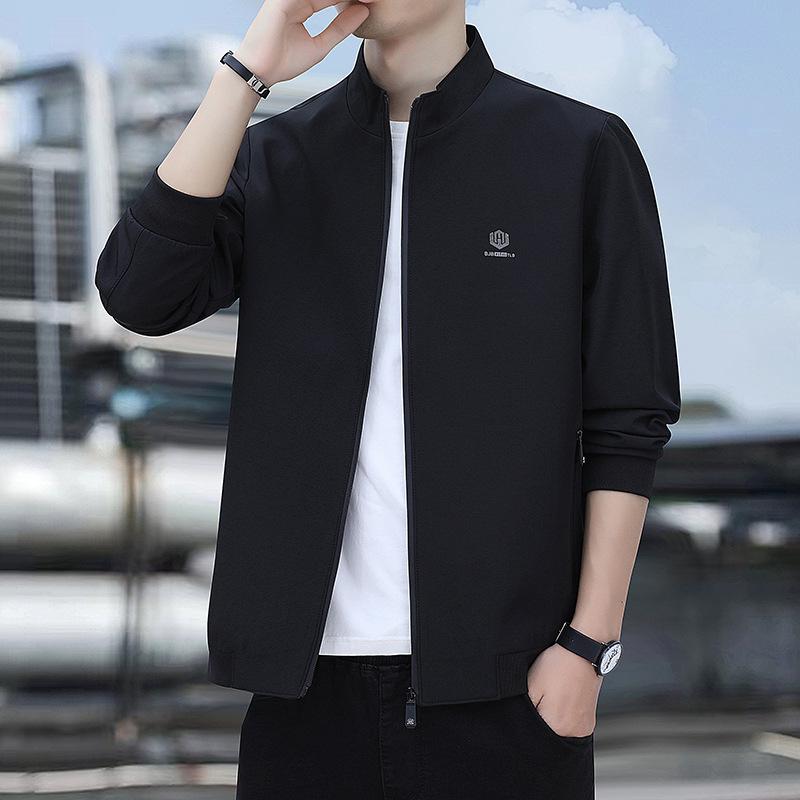 Men's Stand-Collar Casual Print Jacket: Classic, Loose, Plus Size for Middle-Aged Dads