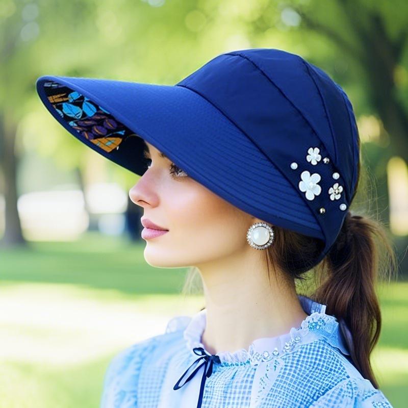 M-2Sun Hat Summer Shade hHt For Women Foldable Sun Protection Beach Large Brimmed Hat UV Protection Cycling Empty Top