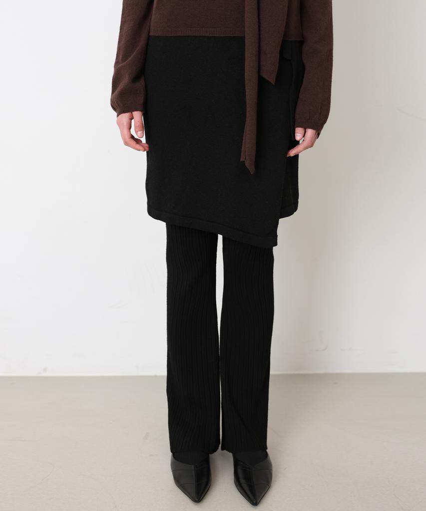 Daenkeudieo Layered Knit Wrap Set Pants - Black
