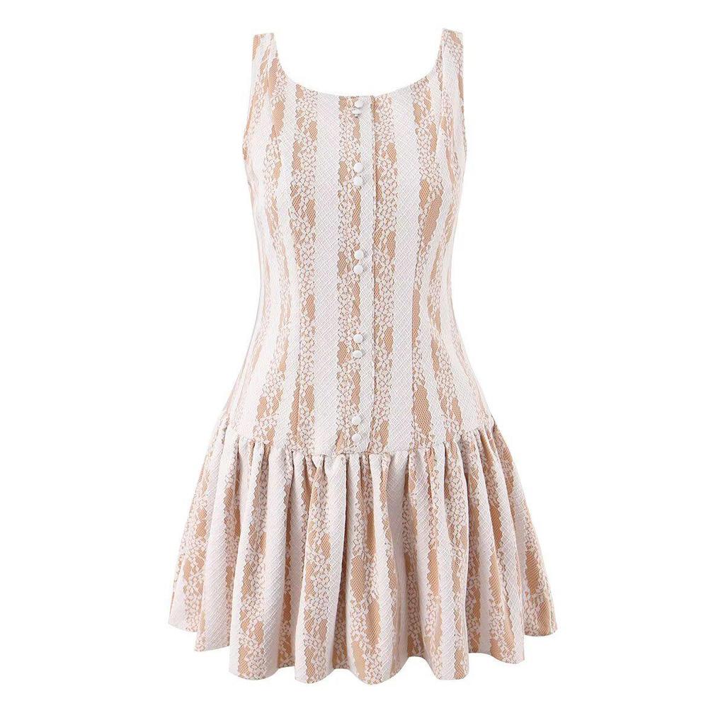 French Retro Sleeveless Lace Patchwork Slim Short Dress - Autumn 2025 Collection