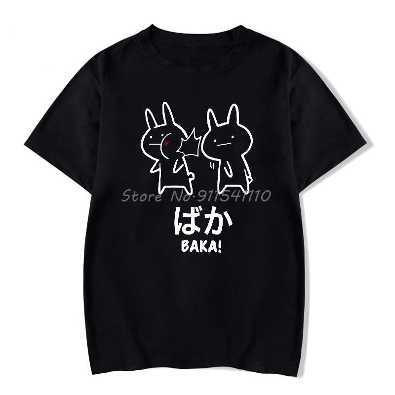 Baka Rabbit T-shirt Summer Women Black TShirt Harajuku Streetwear Mens Clothe Anime Cotton Shirt  Friend Couple T-Shirts Men’s