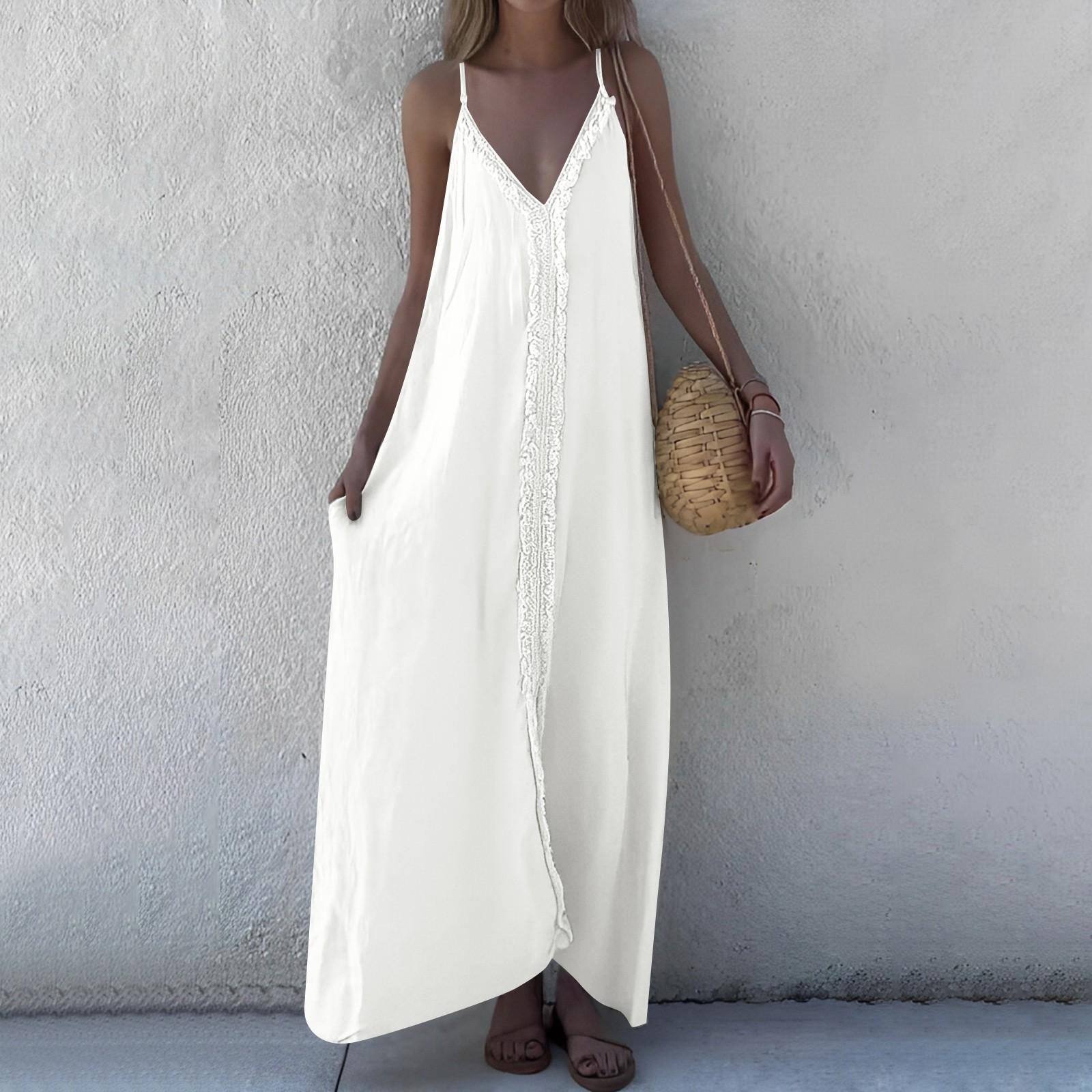 

Женское модное повседневное однотонное платье на подтяжках, свободное, праздничный ветер XL белый