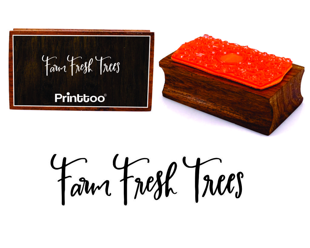 Printtoo Farm Fresh Trees Calligraphy Rectangular Wooden Rubber Stamp Block
