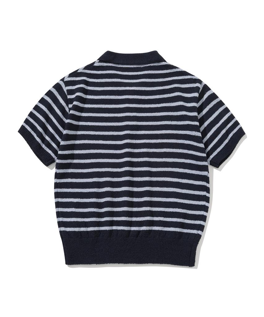 KNITTED (W) Boucle Stripe Collar Knit Navy