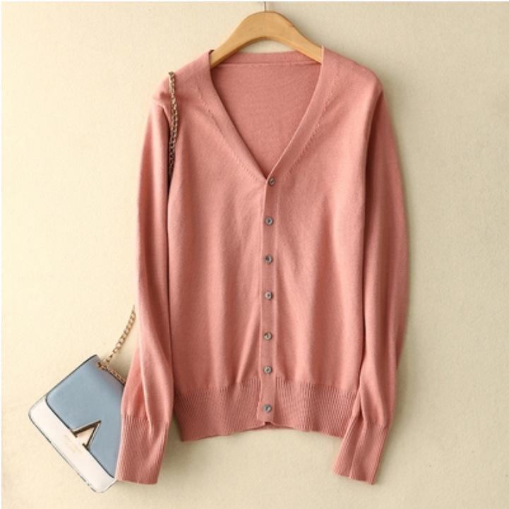 Women's Oversized V-Neck Core-Spun Yarn Knit Cardigan - Soft, Long Sleeve, 2025 Autumn/Winter Collection