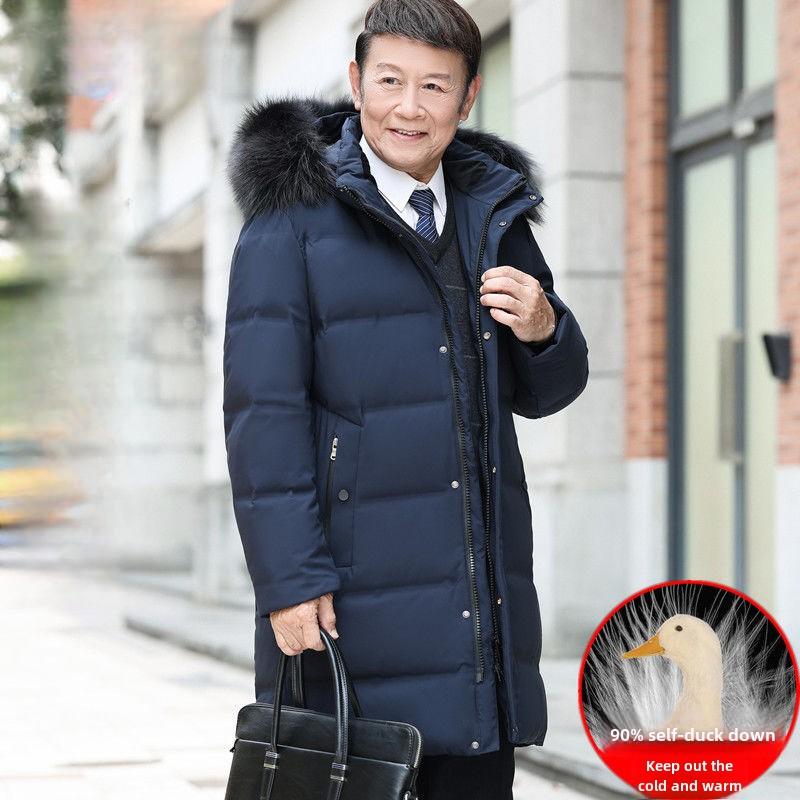 

Мужская куртка-пуховик для людей среднего и пожилого возраста, средней длины, утепленная, с теплым меховым воротником, зимнее пальто нового стиля, одежда для защиты от холода 5XL