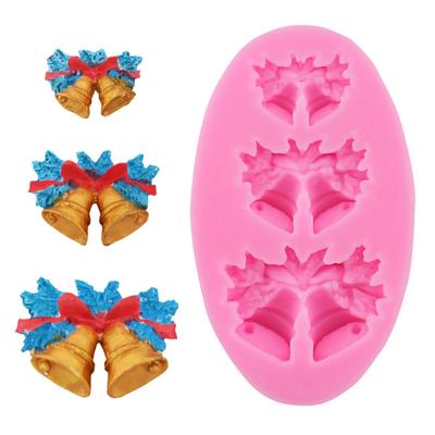 Molde de sino de silicone efeito 3D fazendo doces decoração DIY grau alimentício tema de natal estêncil de natal
