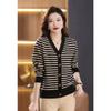 Mom's Cardigan Spring Autumn and Winter Striped Collar Jacket New Women's Knitted Top