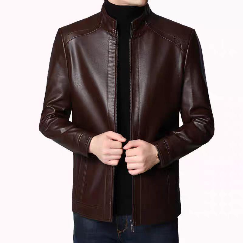 Men's Leather Jacket for Mid-Aged & Elderly: Fleece-Lined, Thickened, Windproof, Detachable Fur Collar, Winter Warmth for Dad.