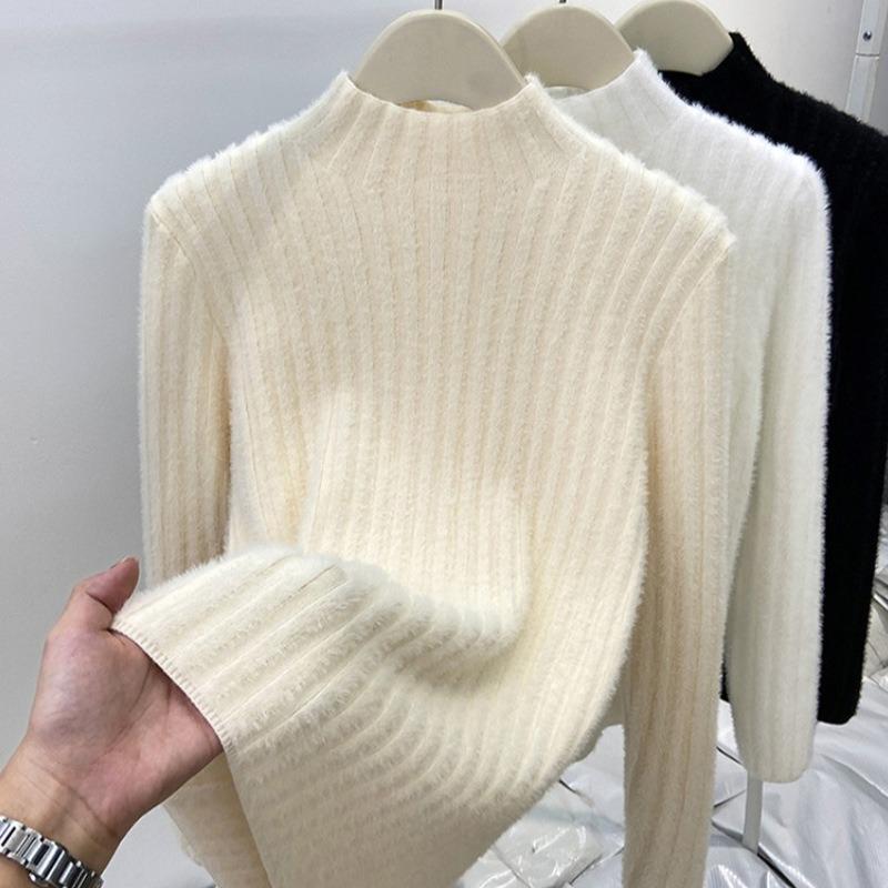 Weicher wachsiger und sanfter Pullover Damen Herbst und Winter Neu Nerzfleece gestrickter Halbrollkragen mit Plüsch Unterhemd