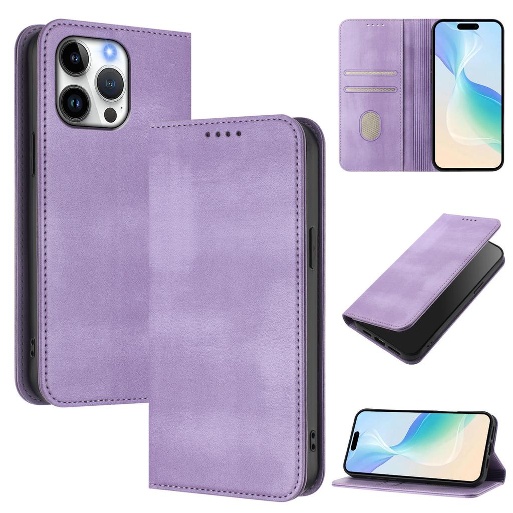 Applicable to iPhone16E leather case, Samsung S26 retro leather pattern card wallet magnetic protective case A25E solid color