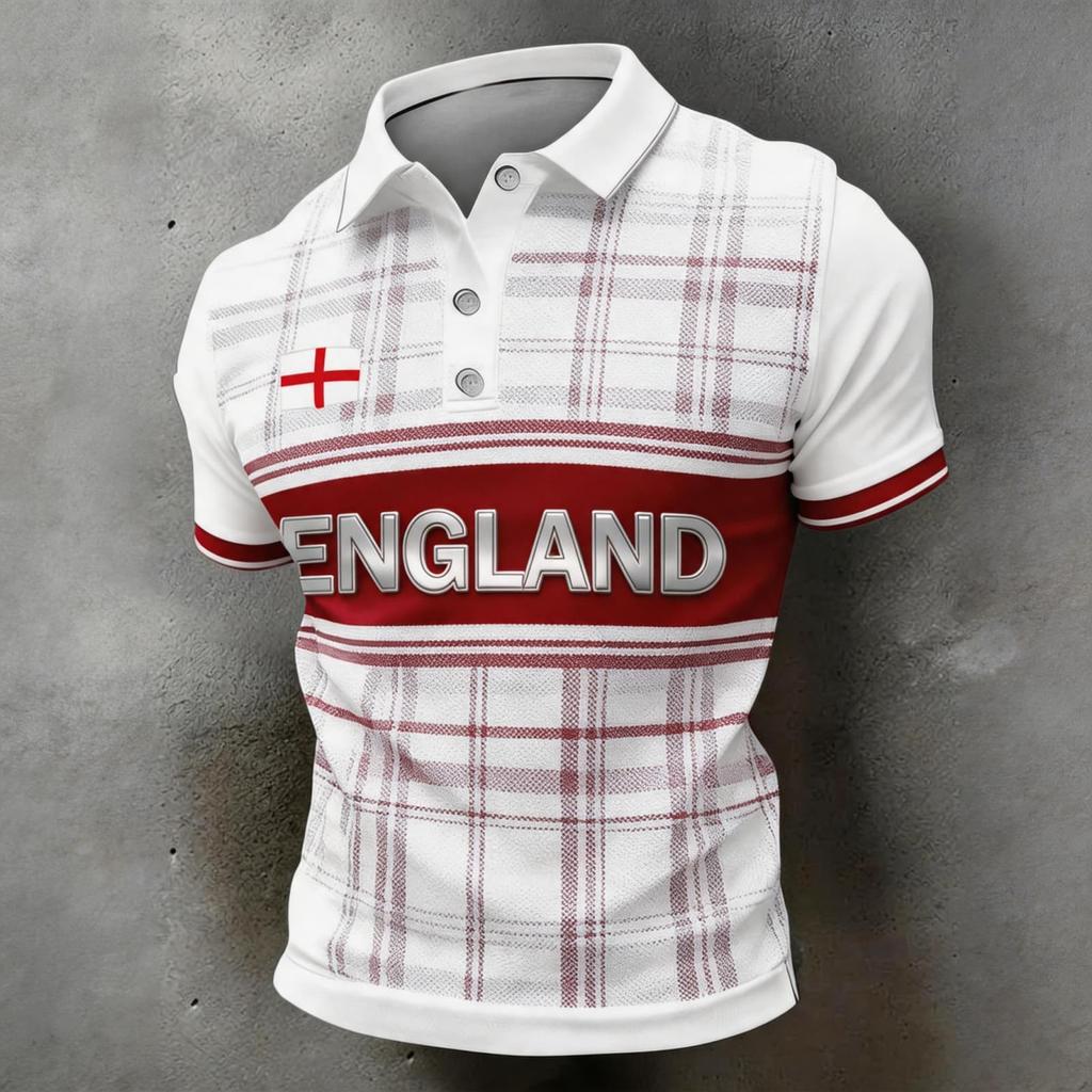 Men's Support Polo Shirt with National Flag Print Button Collar Short Sleeve Casual Fit Breathable Fabric for Outdoor Activities