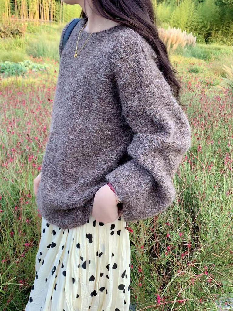 Korean Style Pink Round Neck Long Sleeve Knit Sweater for Women - Autumn/Winter Loose Warm Top