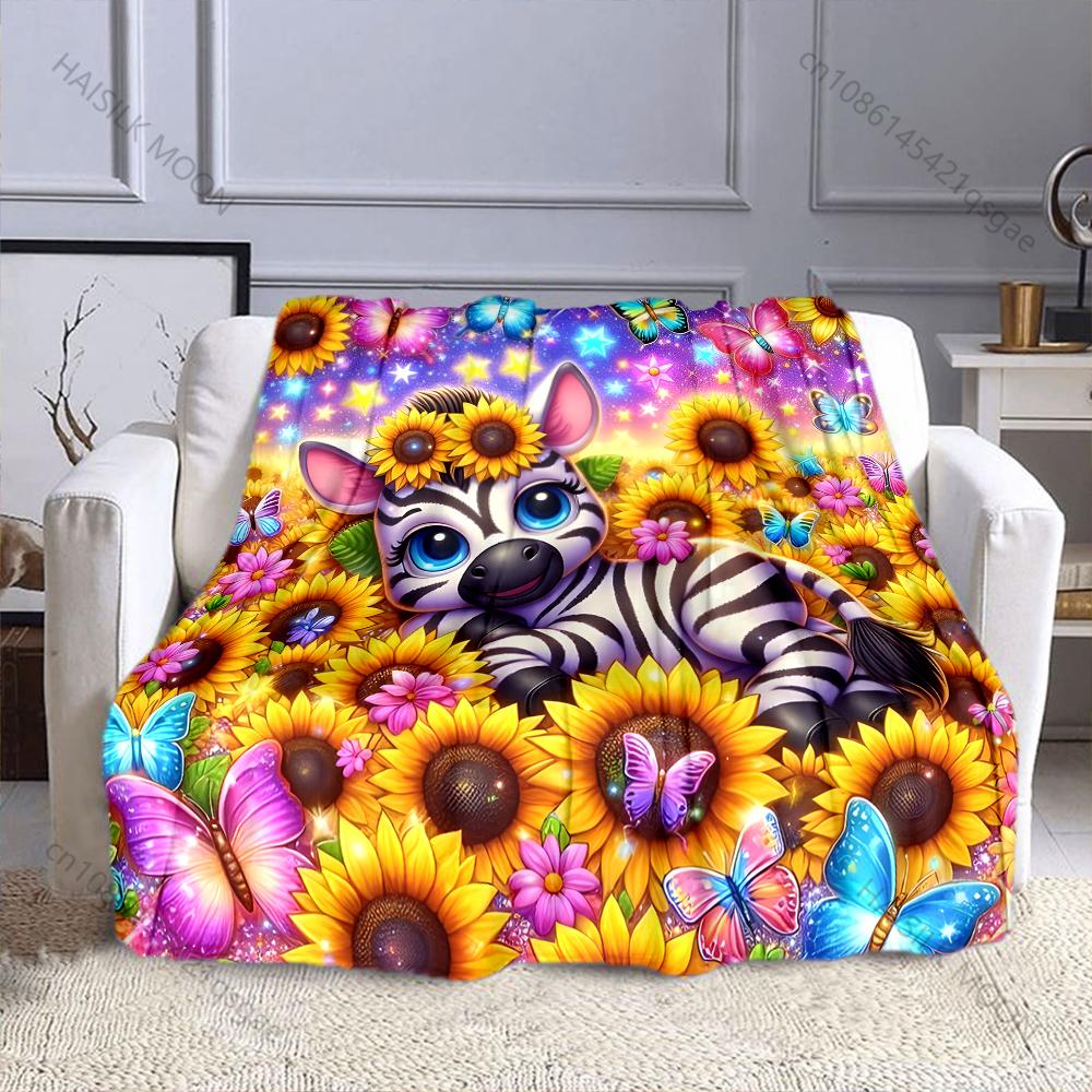 

1PC Dreamy Sunflower Zebra Print Blanket Warm Soft for Sofa Bed Home Travel Camping Blanket All Seasons Luxury Gifts 75x90cm