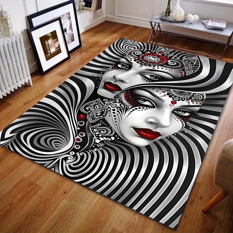 1PC Venetian Mask Print Carpet for Bedroom Living Room Bedside Sofa Floor Mat Modern Home Decor Play Area Rug Large Size